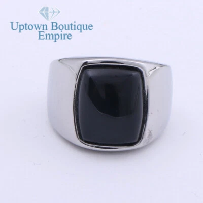 Black Onyx Gemstone Men's Stainless Steel Rectangle Ring Band Size:8-13#AAG Foto 1 de 3