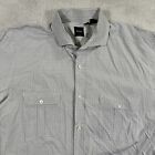 Hugo Boss Shirt Mens Size Large Slim Grey Check Long Sleeve Button Front Pockets