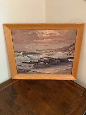 Robert Wood "Ocean Waves Scene" Framed Reproduction Canvas Print 23x19” - Image 1 of 4