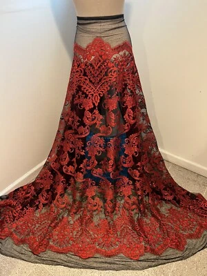 "Tela de encaje bordada ROJO NEGRO 50"" de ancho vendida por yarda" Foto 1 de 4