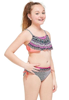  Traje de baño bikini Justice for Girls pluma mandala volantes talla UPick Foto 1 de 2