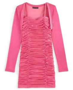With Jules Ruched Sleeveless Dress & Shrug Set Big Girls M Bright Pink Back Zip - Picture 1 of 17