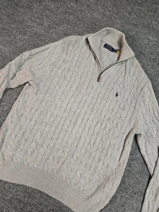 Polo Ralph Lauren Sweater Men XL Gray 1/4 Zip Pullover Cable Knit Pony  READ - Picture 1 of 11