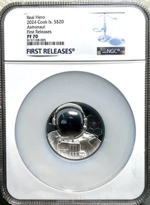 2024 Cook Islands Real Heroes ASTRONAUT $20 3oz Silver Black Proof NGC PF70 - Picture 1 of 8