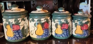 DEB PETTY POTTERY Kanister Set handbemalt Obst Motiv, Apfel, Traube, Birne EUC - Bild 1 von 14