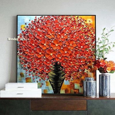 High quality Abstract Hand Painted red Knife Flower Painting Modern Canvas Art H - image 1 of 4