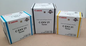 3x Toner Canon C-EXV21 Cyan + Yellow + Black ( Kartons leichte Lagerspuren ) - Bild 1 von 2