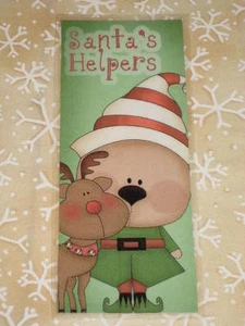 PRIMITIVE CHRISTMAS WINTER LAMINATED BOOKMARK SANTA'S HELPER ELF REINDEER CL12-5 - Picture 1 of 1