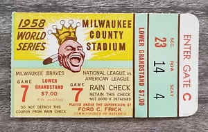 1958 World Series Game 7 Ticket New York Yankees Vs Milwaukee Braves Scarce - Picture 1 of 2
