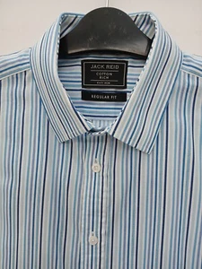 Jack Reid 17" Collar Blue Stripe Cotton Rich button up Long Sleeve Shirt P2P 24" - Picture 1 of 20