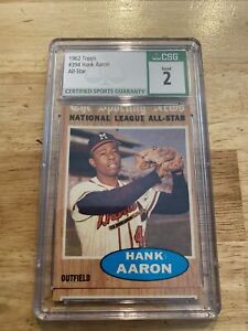Hank Aaron CSG 2 Topps 1962 Vintage Antique Collector Card Braves All Star #394