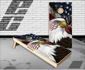 American Flag Eagle Camo 2 Cornhole Boards Bean Bag Toss Game - Picture 1 of 4