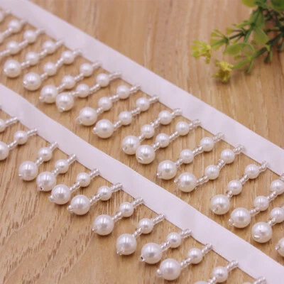 1Yd Pearl Beads Fringe Trim Tassel  Ribbon Garment Costumes Sewing Accessories - Image 1 of 4