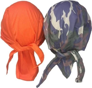 Moisture Wicking Lot 2 Blaze Orange Jungle Camo Headwrap Hunter Durag Cap Hat - Picture 1 of 1