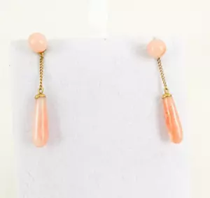 18ct Gold Coral Earrings Drop Dangle & Stud Butterfly Fittings with gift box - Picture 1 of 11