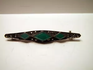 Broche de marcaita vintage de plata de ley 925 con piedra verde para mujer y mujer. - Imagen 1 de 4