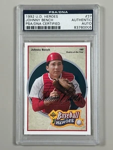 Johnny Bench Signed 1992 Upper Deck Heroes Card #37 PSA/DNA HOF Cincinnati Reds - Picture 1 of 4