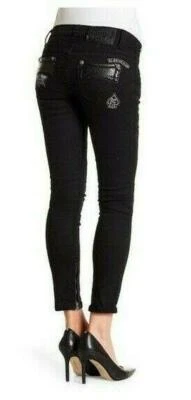 Pantalones de mezclilla para mujer AFFLICTION RAQUEL VENGE NEGROS hebilla bordada B37 Foto 1 de 4