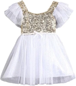 ✨ Stunning Gold Sequin & White Tutu Dress – Midi-Length Party Dress (Size 3-6T) - Picture 1 of 1
