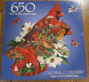 CARDINAL COURTSHIP #18-0192 650 PIECE SHAPED I00% COMPLETE JIGSAW PUZZLE C-77 - Picture 1 of 2