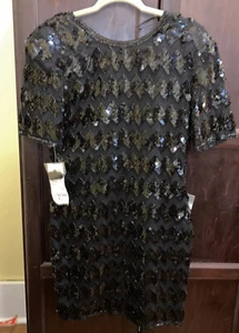 Vintage Stenay 1980s Sequin Black 100% Silk Dress Size 4 NWT Zipper Flaw - Picture 1 of 13