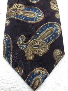 AQUASCUTUM MENS TIE DEEP PURPLE WITH BLUE BROWN 3.75 X 58 - Picture 1 of 4