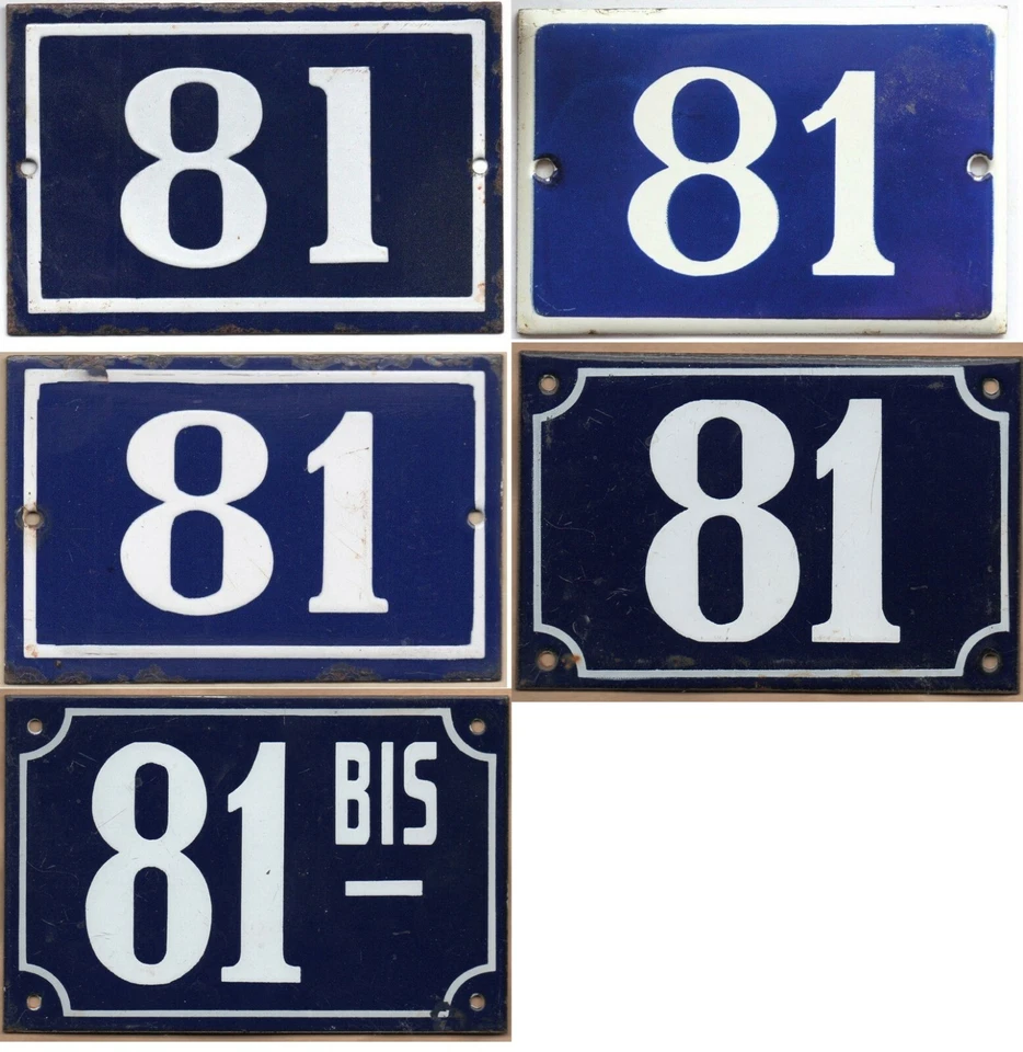 Antiga casa francesa azul número 81 porta portão parede cerca placa placa placa - Imagem 1 de 1