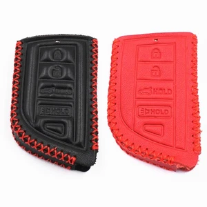 2Pcs Black Red Leather For 2022 2023 2024 Acura MDX RDX TLX 4 Buttons Key Fob - Picture 1 of 4