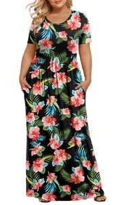 Women Summer Short Sleeve Dress Casual Plus Size Maxi Long Dresses with Pocke... - Picture 1 of 4