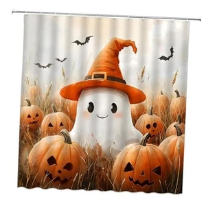 Halloween Ghost Shower Curtain Cute Funny Ghost 70"W x 70"L (Pack of 1) Orange - Picture 1 of 8
