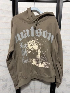 Watson Luxe FOG Fear of God Streetwear Hoodie Large Brown Christ Graphic NWT - Picture 1 of 12