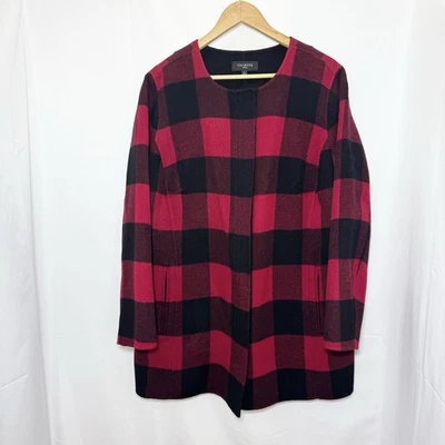 Abrigo TALBOTS Buffalo Cuadros Doble Cara Lana Topper 1X Línea Larga Rojo Negro Foto 1 de 4