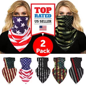 2 Pack American Flag Bandana Face Cover w/Ear Loop Mask Neck Gaiter Reusable - Picture 1 of 33