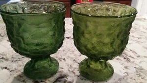 2er Set Vintage grüne Crinkle Glas Standvasen/ Bonboniere - Bild 1 von 4