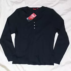 NWT Anne Klein AK Women Long Sleeve Button Down V neck Black Top Large NEW - Picture 1 of 4