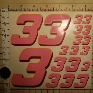 Pink w/plum & orange #3's Racing Numbers Vinyl Decal Sheet 1/10-1/12 slash - Picture 1 of 11