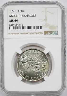 1991-D Mount Rushmore 50C NGC MS 69 Modern Commemorative Half Dollar - Image 1 of 4