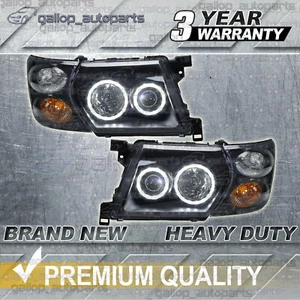 Pair LH+RH Head Lights Lamps Black LED AngelEye For Nissan Patrol GU 1997-2007 - Picture 1 of 7