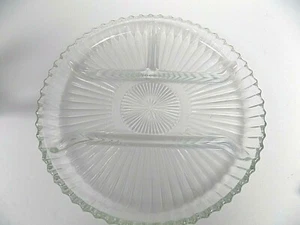 Vintage geteilt Relish Schale Tablett 4-teilig Rippe Pressglas Starburst 10" rund  - Bild 1 von 2