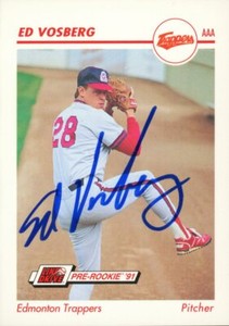 1991 Edmonton Trappers ED VOSBERG Signed Card autograph AUTO RANGERS PHILLIES