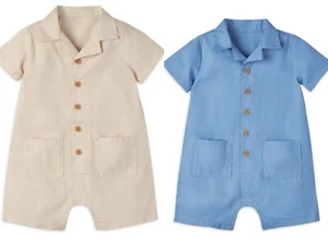 Boy’s Gerber Modern Moments Poplin Romper, Size 0/3M or 3/6M MSRP $14 - Picture 1 of 14