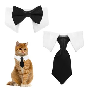 Black Bow Tie Cat Collar Dog Cat Tuxedo Collar Cat Wedding Bowtie Adjustable ... - Picture 1 of 7