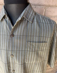 TOMMY BAHAMA MULTI SHADE GREEN VERTICAL STRIPE 100% SILK SHIRT SIZE L - Bild 1 von 11
