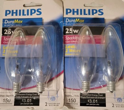 4-25w Philips Duramax B10.5 Candelabra Sparkling Clear Light Bulbs  - Image 1 of 2