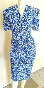 NWT Oscar de la Renta Women's Blue/white Floral 100% Mulberry Silk Skirt - Picture 1 of 5