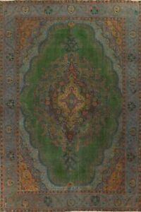 Antique Tebriz Overdyed Green Hand-knotted Area Rug 10x13 For Dining Room Carpet