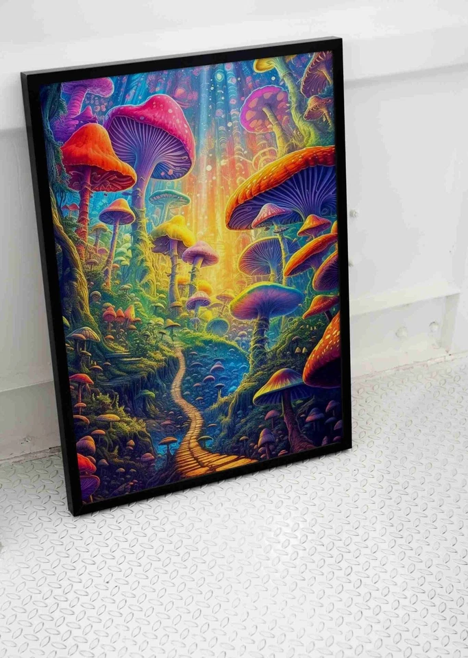 TRIPPY MUSHROOMS POSTER PRINT PSYCHEDELIC BRIGHT ART SIZE  A3 A4 A2 A1 SIZE - Image 1 of 1