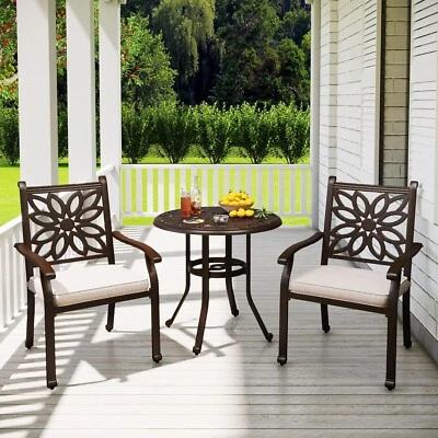 3Pcs Patio Bistro Set Cast Aluminum Outdoor Balcony Oversized Chair Round Table - Image 1 of 4