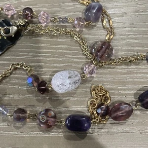 Vintage Amethyst Crystal Art Glass 35" Necklace GoldTone Cookie Lee Original tag - Picture 1 of 4