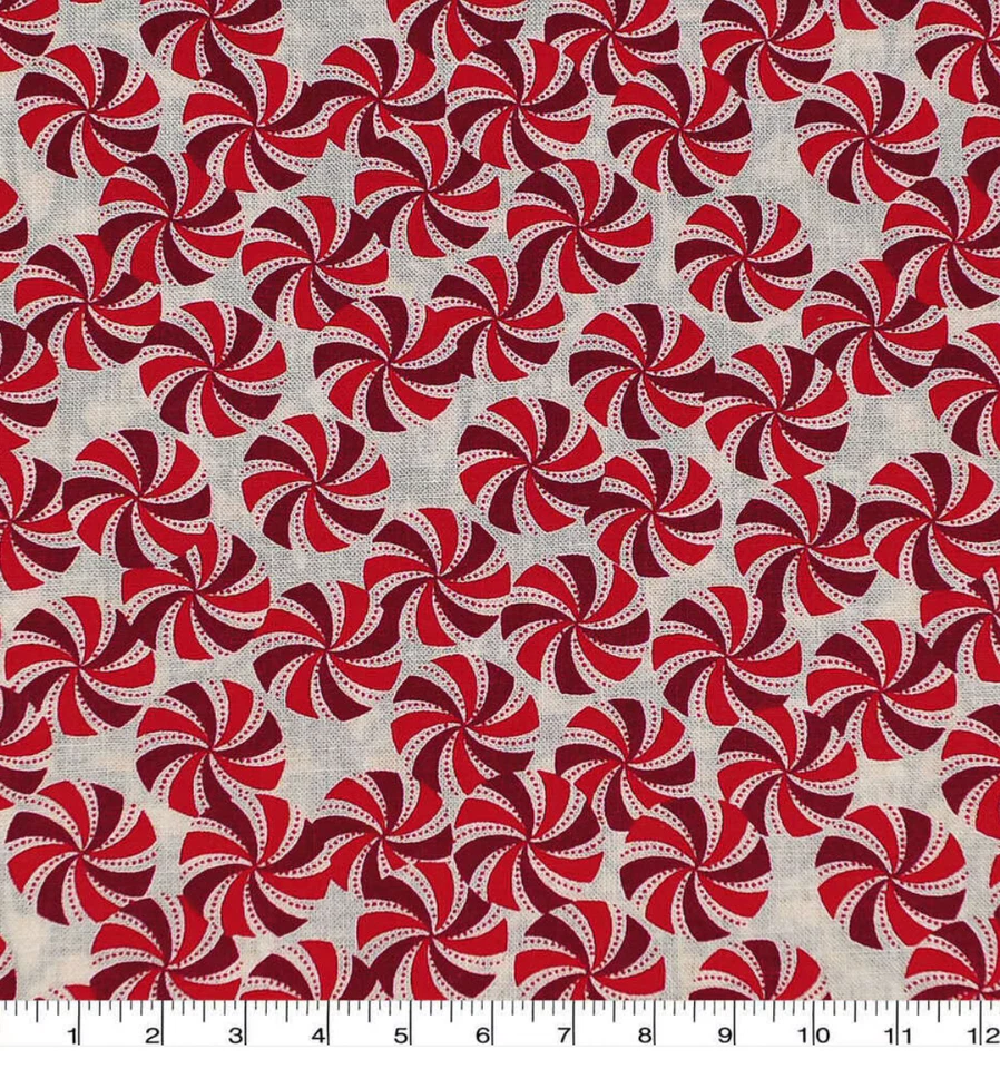 Fabric Noel Red & White Peppermint Candy Christmas 100% Cotton Quilt 5/8 Yard - Image 1 of 1
